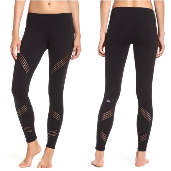 ALO Yoga Pants - ALO Yoga Multi Mesh Stripe Cutout Leggings Black Medium